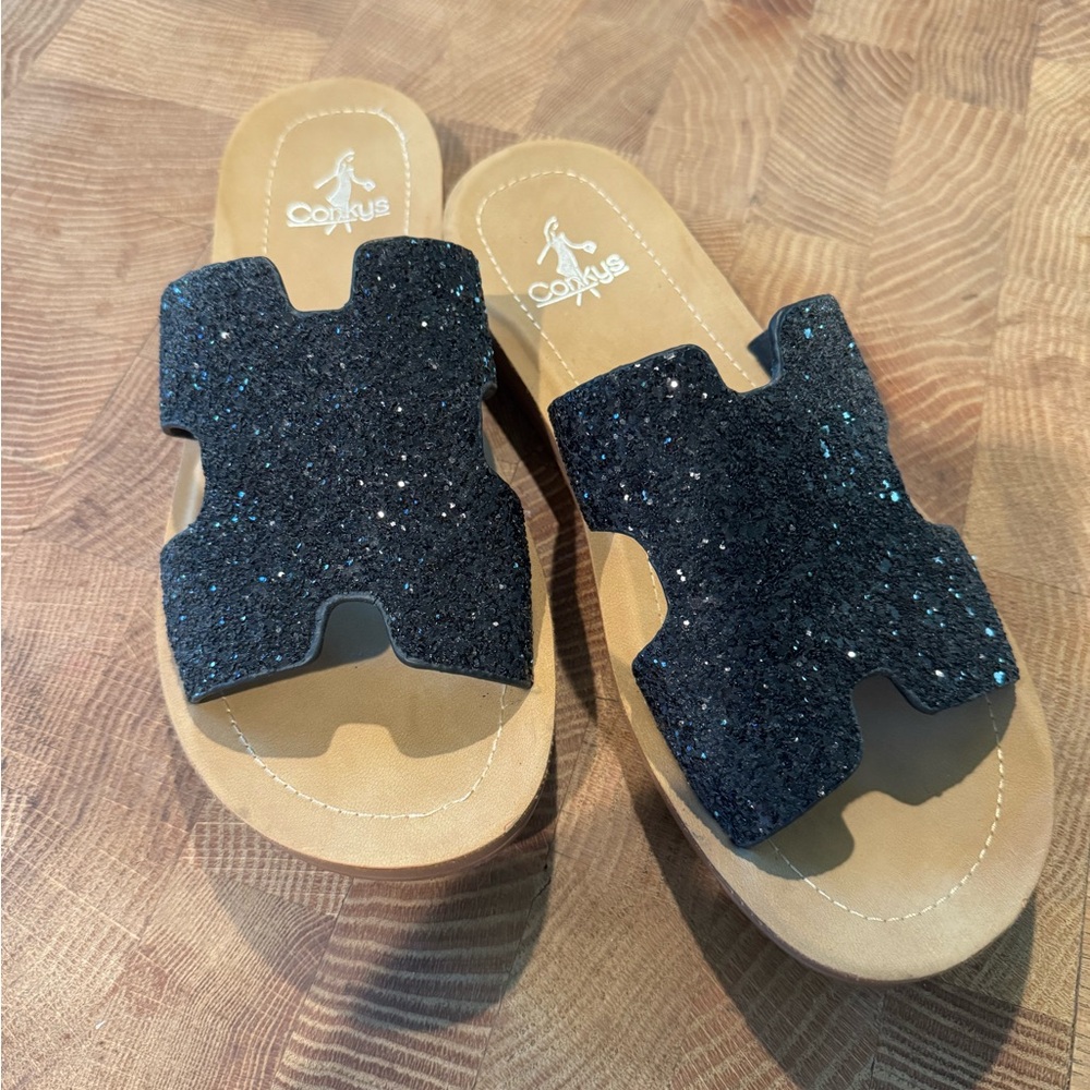 Corkys Black Glitter Sandals